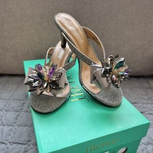 J.Renee Women's Glitter Heels with Bow and Jewel Accent